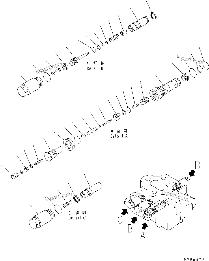 Komatsu parts book diagram for WD600-3 S/N 50001-UP: CONTROL VALVE (2-SPOOL) (3/3)