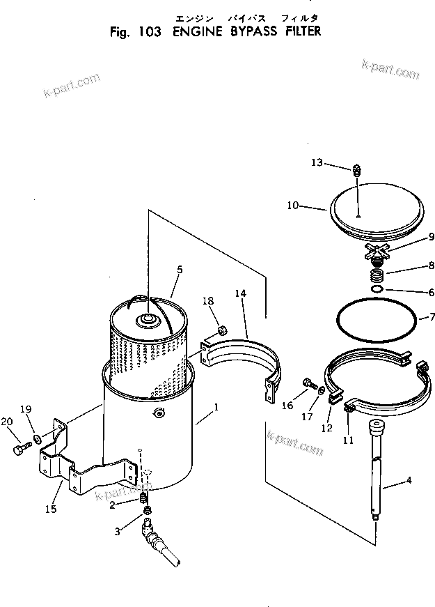 Komatsu parts book diagram for WF22A-2 S/N 1011-UP: ENGINE BYPASS FILTER