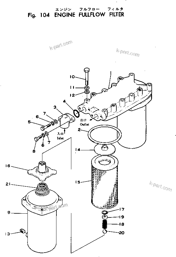 Komatsu parts book diagram for WF22A-2 S/N 1011-UP: ENGINE FULLFLOW FITER