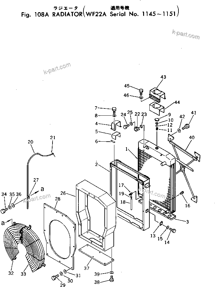 Komatsu parts book diagram for WF22A-2 S/N 1011-UP: RADIATOR(#1145-1151)