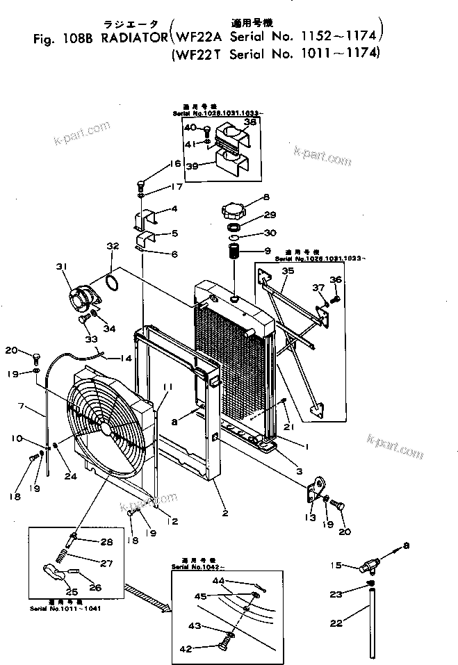 Komatsu parts book diagram for WF22A-2 S/N 1011-UP: RADIATOR(#1152-1174)