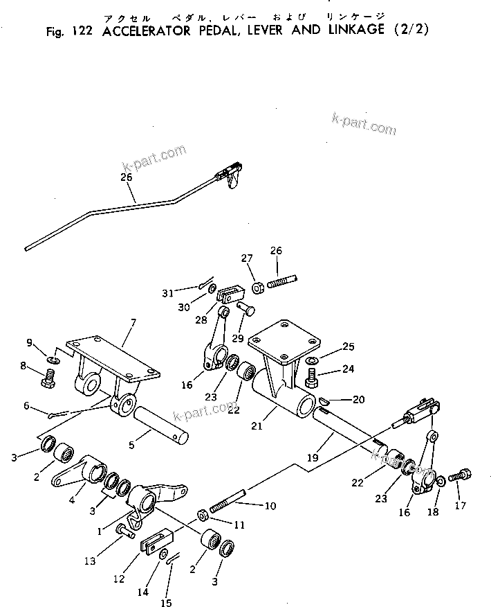 Komatsu parts book diagram for WF22A-2 S/N 1011-UP: ACCELERATOR PEDAL ? LEVER AND LINKAGE (2/2)