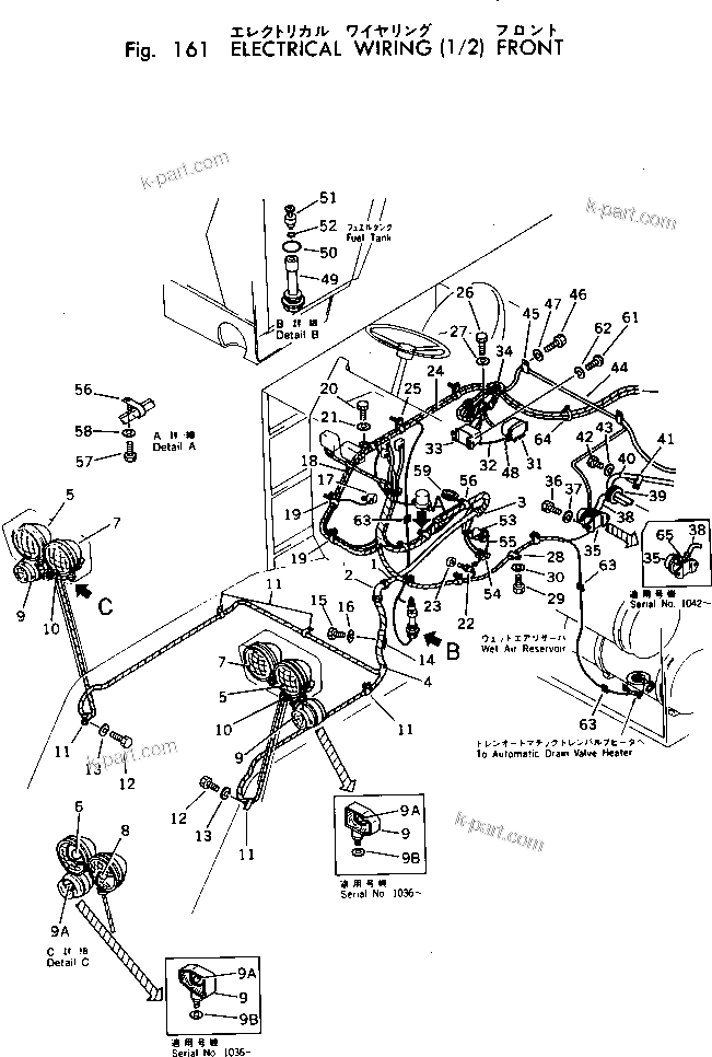 Komatsu parts book diagram for WF22A-2 S/N 1011-UP: ELECTRICAL WIRING (1/2) (FRONT)