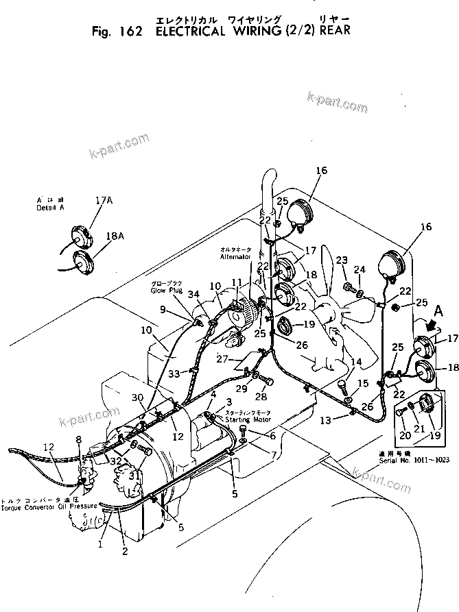 Komatsu parts book diagram for WF22A-2 S/N 1011-UP: ELECTRICAL WIRING (2/2) (REAR)