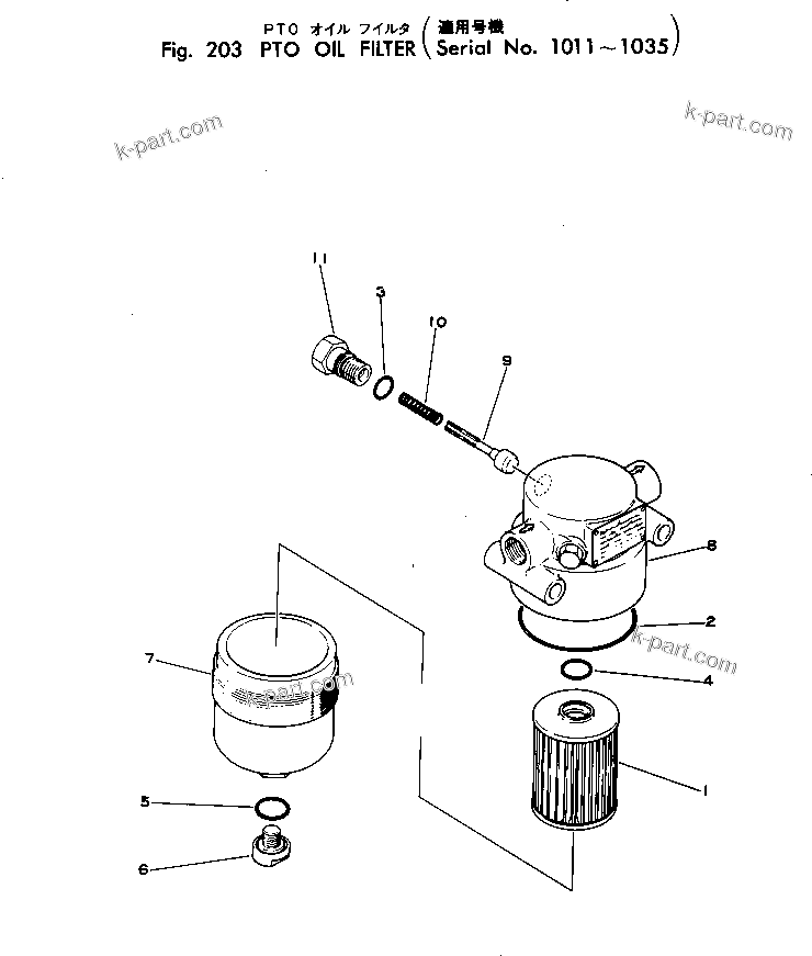 Komatsu parts book diagram for WF22A-2 S/N 1011-UP: PTO OIL FILTER(#1011-1035)