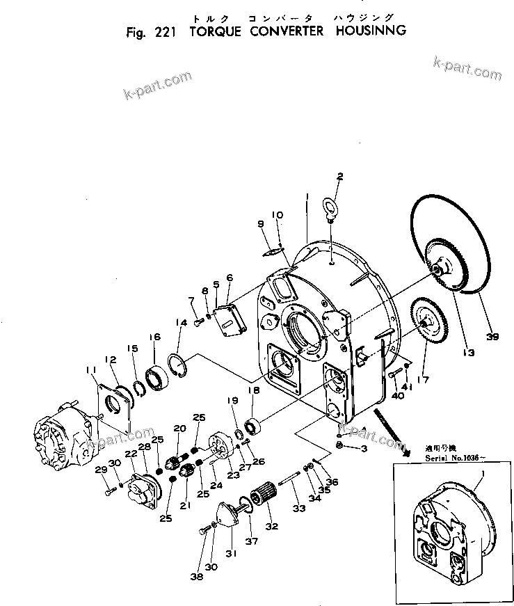 Komatsu parts book diagram for WF22A-2 S/N 1011-UP: TORQUE CONVERTER HOUSING