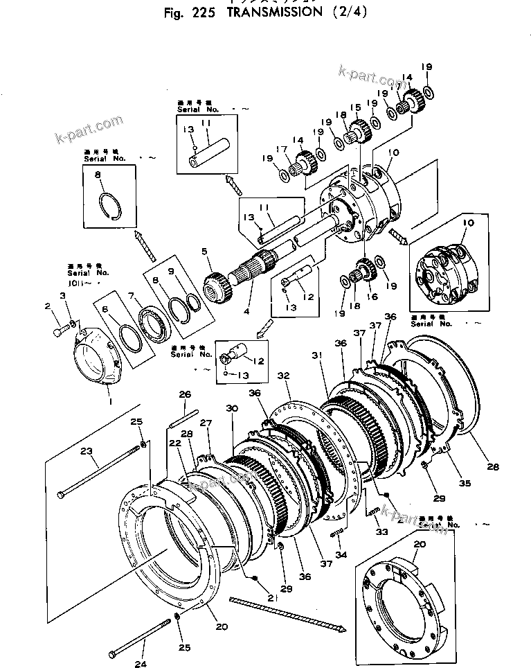 Komatsu parts book diagram for WF22A-2 S/N 1011-UP: TRANSMISSION (2/4)