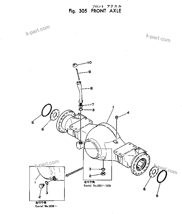 Komatsu parts book diagram for WF22A-2 S/N 1011-UP: FRONT AXLE