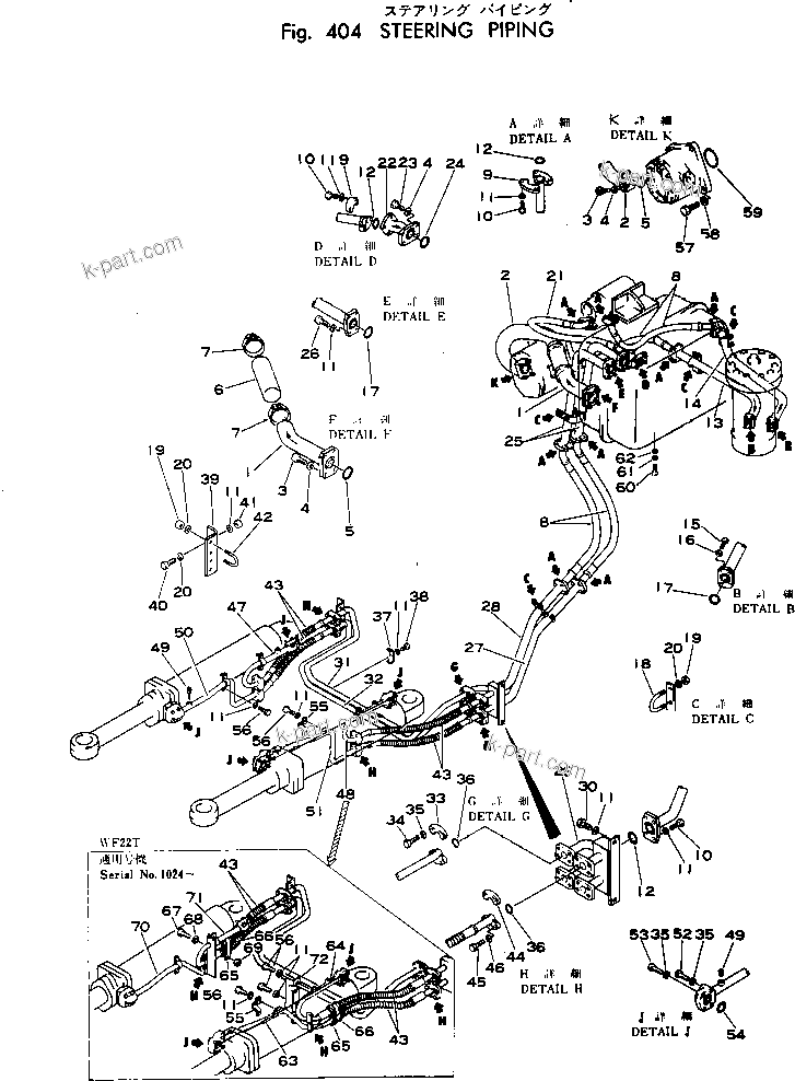 Komatsu parts book diagram for WF22A-2 S/N 1011-UP: STEERING PIPING