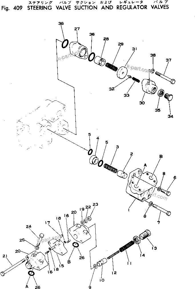 Komatsu parts book diagram for WF22A-2 S/N 1011-UP: STEERING VALVE (2/2) (SUCTION AND REGULATOR VALVE)