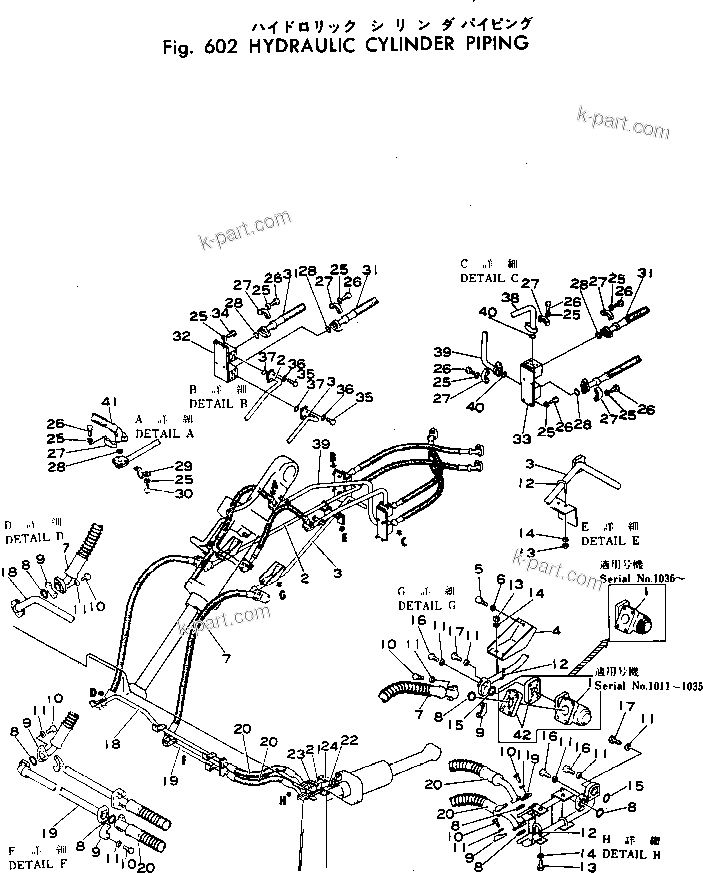 Komatsu parts book diagram for WF22A-2 S/N 1011-UP: HYDRAULIC CYLINDER PIPING