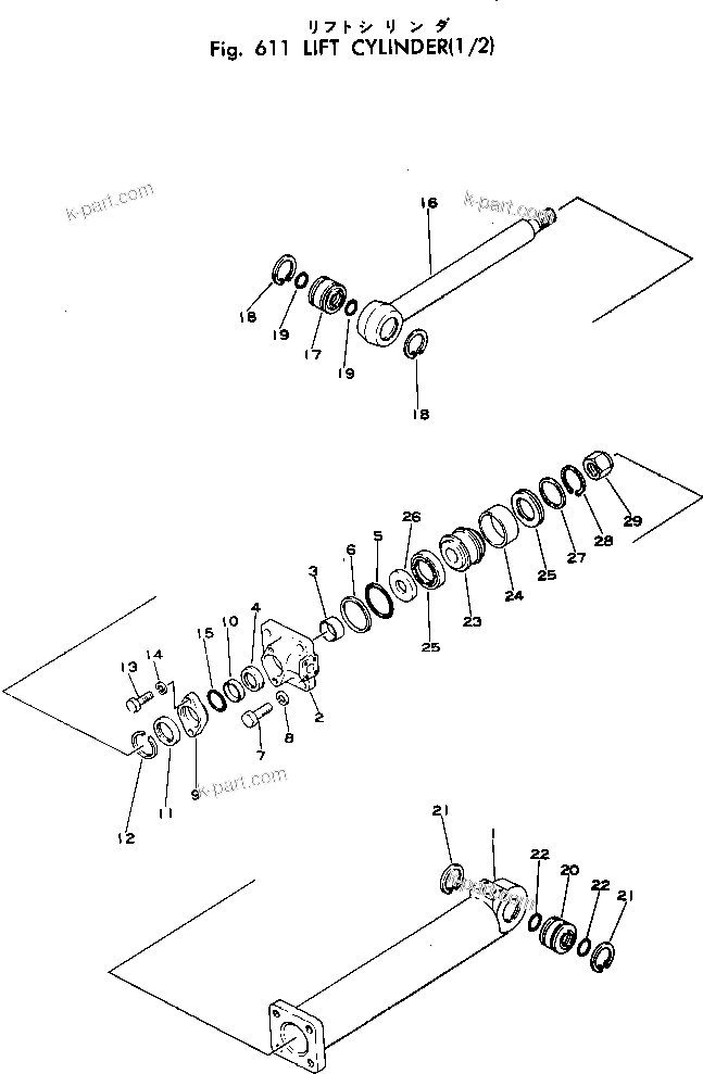 Komatsu parts book diagram for WF22A-2 S/N 1011-UP: LIFT CYLINDER (1/2)