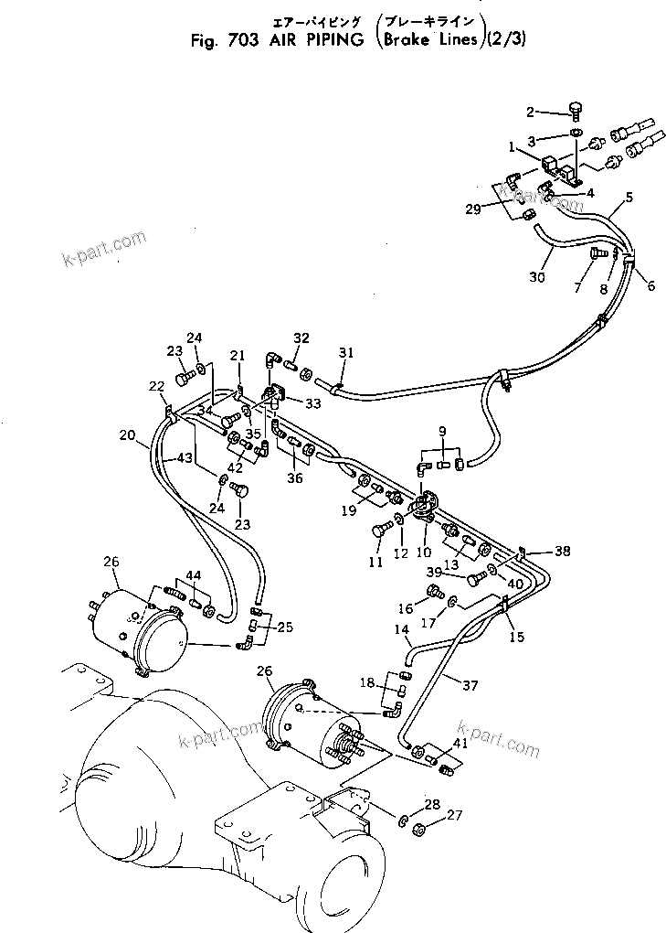 Komatsu parts book diagram for WF22A-2 S/N 1011-UP: AIR PIPING (BRAKE LINE) (2/3)