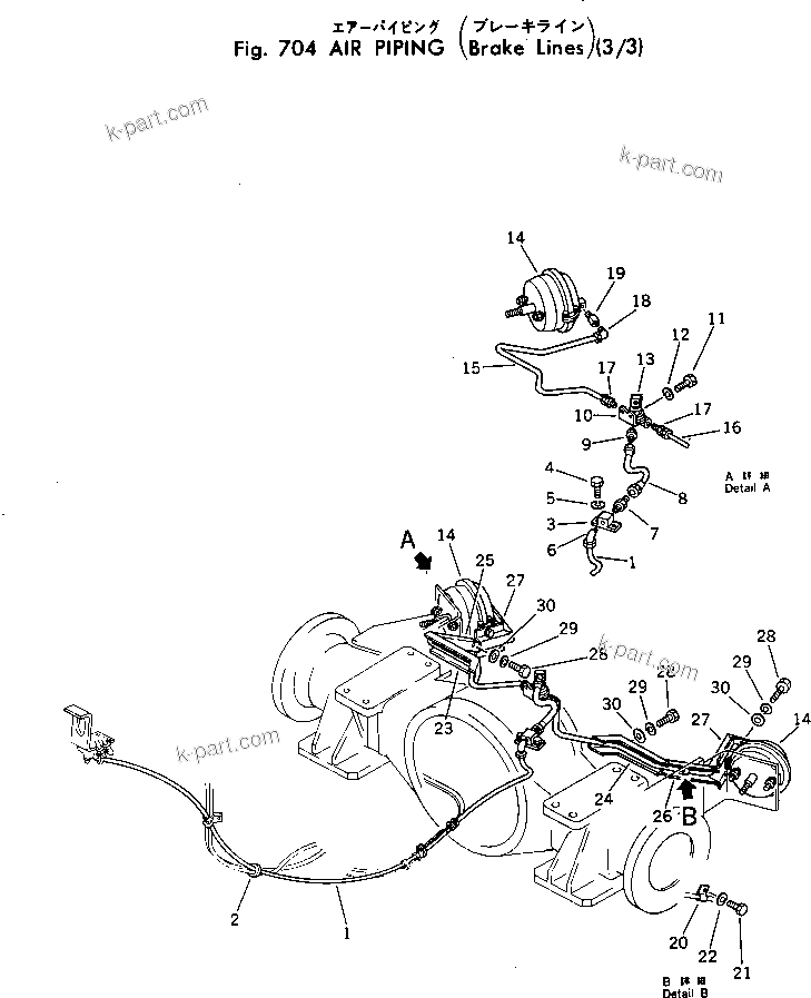 Komatsu parts book diagram for WF22A-2 S/N 1011-UP: AIR PIPING (BRAKE LINE) (3/3)