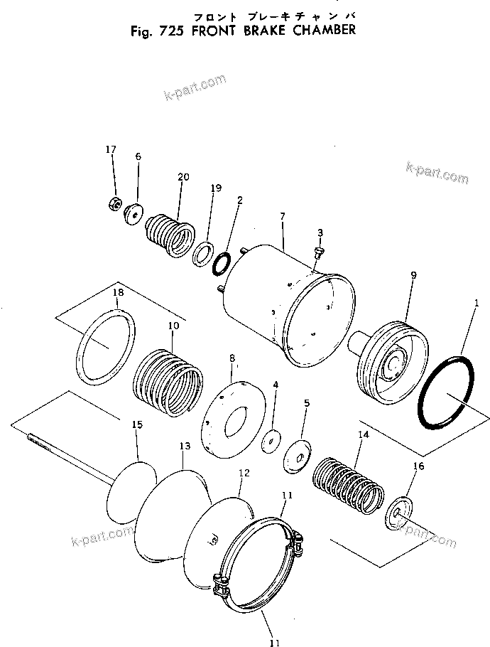 Komatsu parts book diagram for WF22A-2 S/N 1011-UP: FRONT BRAKE CHAMBER