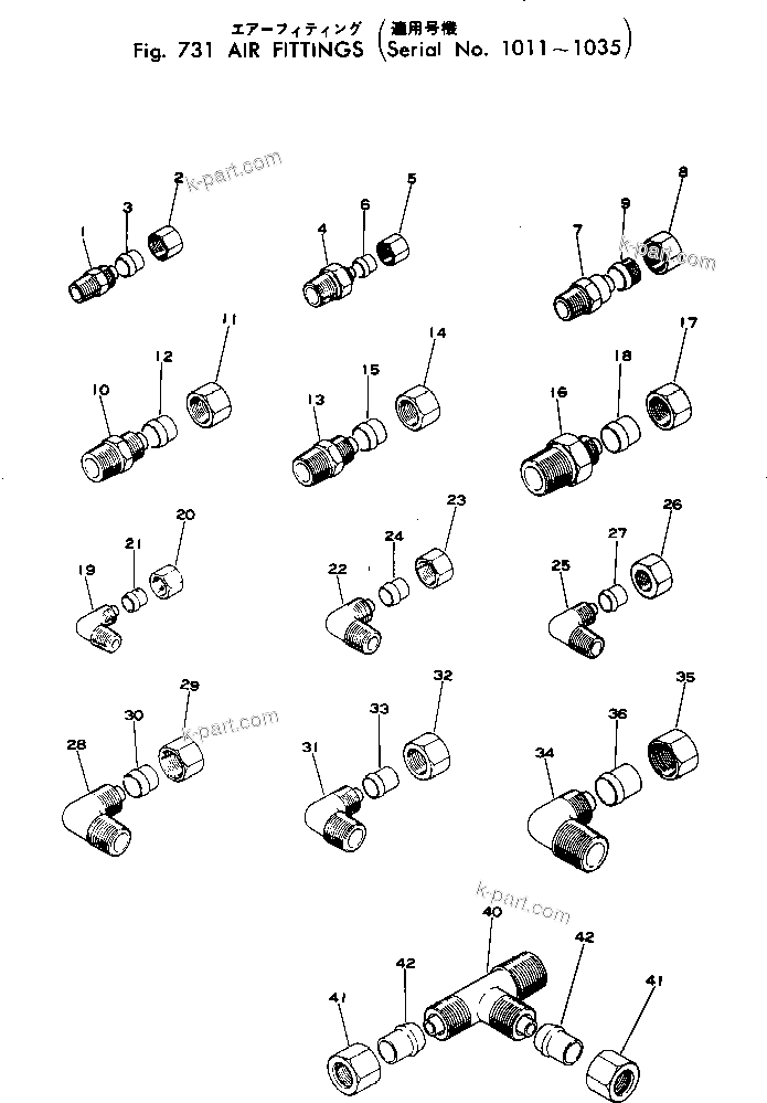 Komatsu parts book diagram for WF22A-2 S/N 1011-UP: AIR FITTING(#1011-1035)