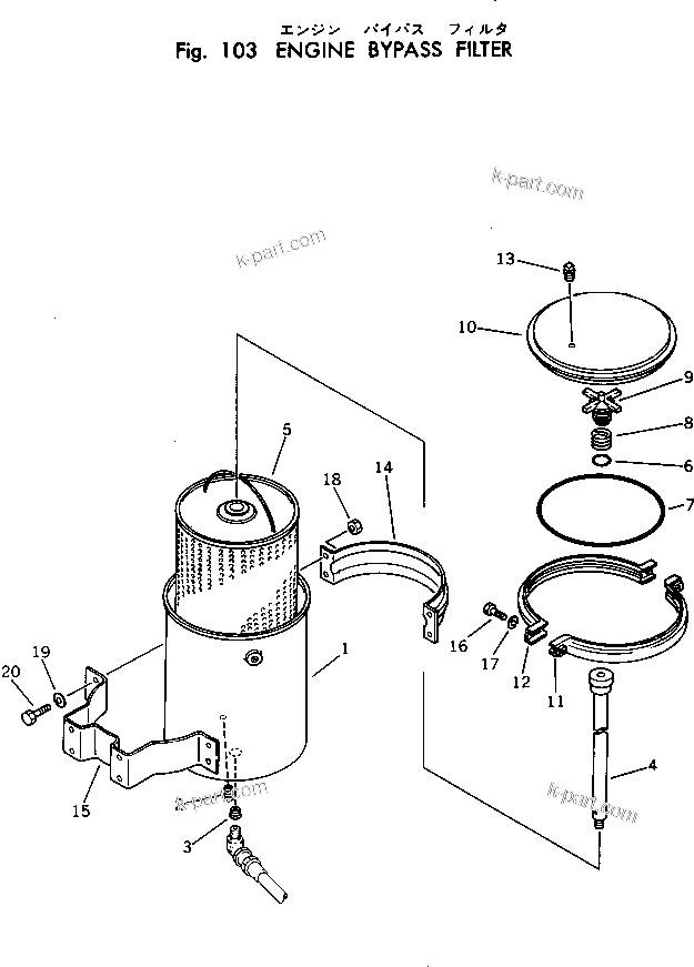 Komatsu parts book diagram for WF22T-2 S/N 1011-UP: ENGINE BYPASS FILTER