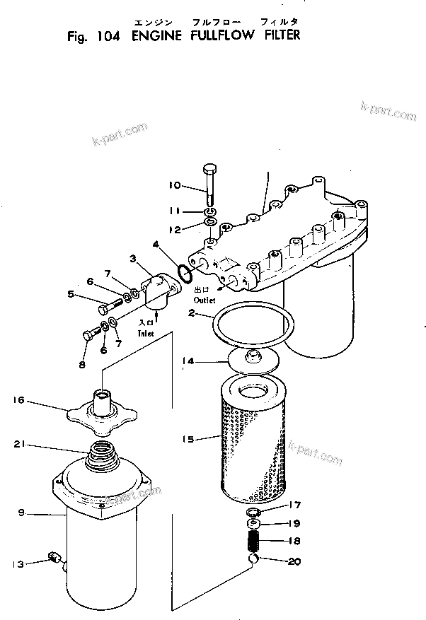 Komatsu parts book diagram for WF22T-2 S/N 1011-UP: ENGINE FULLFLOW FITER