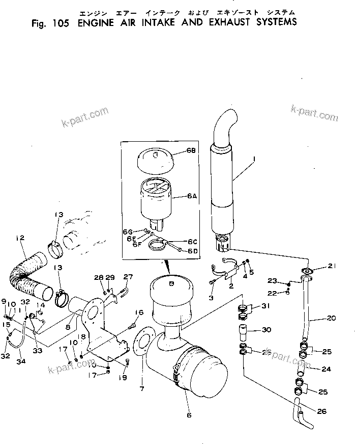 Komatsu parts book diagram for WF22T-2 S/N 1011-UP: ENGINE AIR INTAKE AND EXHAUST SYSTEM