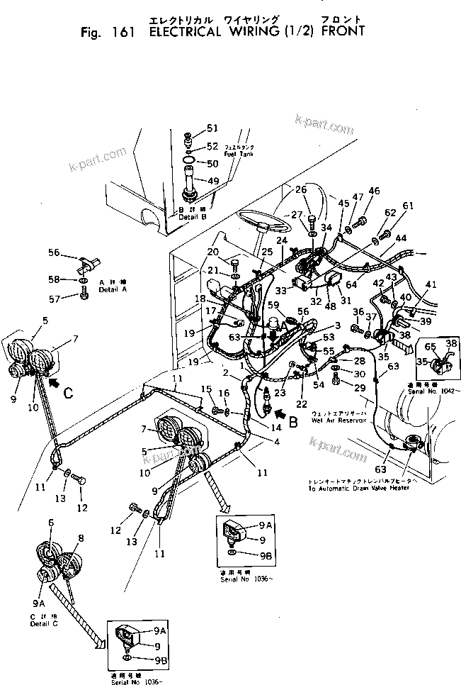 Komatsu parts book diagram for WF22T-2 S/N 1011-UP: ELECTRICAL WIRING (1/2) (FRONT)