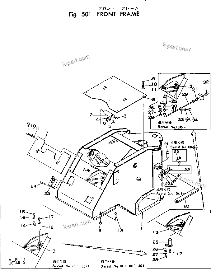 Komatsu parts book diagram for WF22T-2 S/N 1011-UP: FRONT FRAME