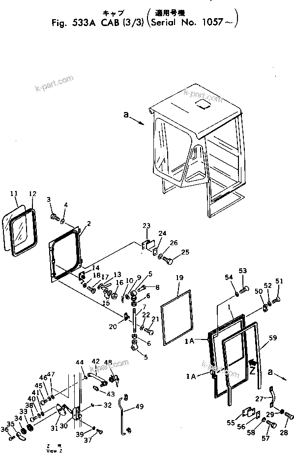 Komatsu parts book diagram for WF22T-2 S/N 1011-UP: CAB (3/3)(#1057-)