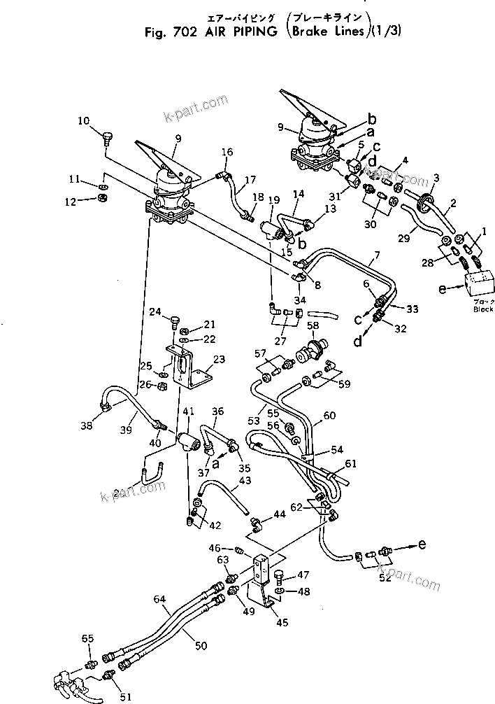 Komatsu parts book diagram for WF22T-2 S/N 1011-UP: AIR PIPING (BRAKE LINE) (1/3)