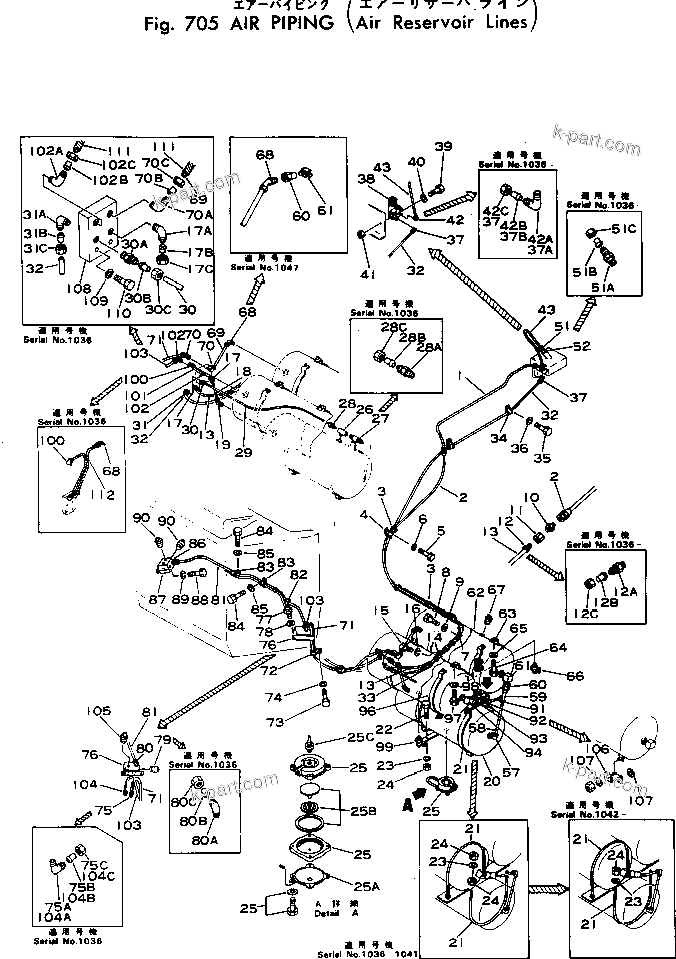 Komatsu parts book diagram for WF22T-2 S/N 1011-UP: AIR PIPING (AIR RESERVOIR LINE)