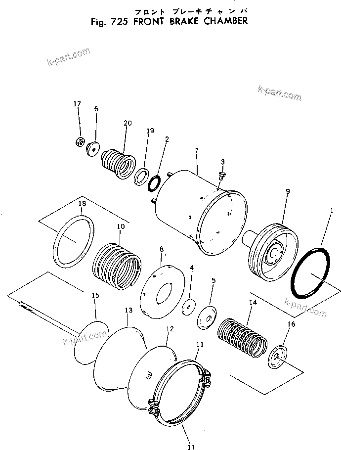 Komatsu parts book diagram for WF22T-2 S/N 1011-UP: FRONT BRAKE CHAMBER
