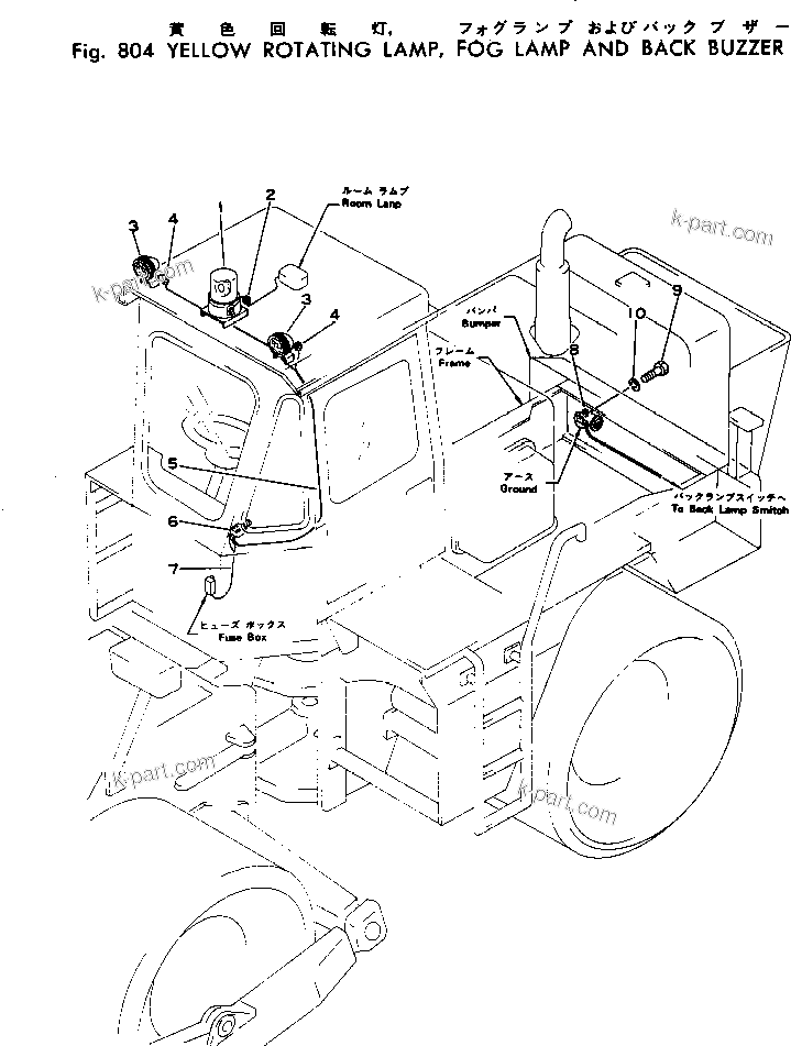 Komatsu parts book diagram for WF22T-2 S/N 1011-UP: YELLOW ROTATING LAMP ? FOG LAMP AND BACK BUZZER