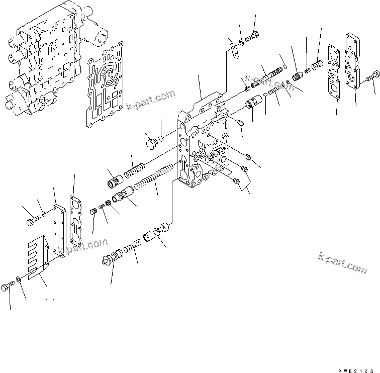 Komatsu parts book diagram for WF450-3 S/N 54001-UP (For Komatsu Hanomag (Germany)): TRANSMISSION CONTROL VALVE (UPPER VALVE)
