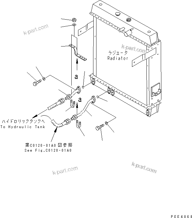 Komatsu parts book diagram for WF450-3 S/N 54001-UP: RADIATOR (STEERING OIL COOLER LINE)