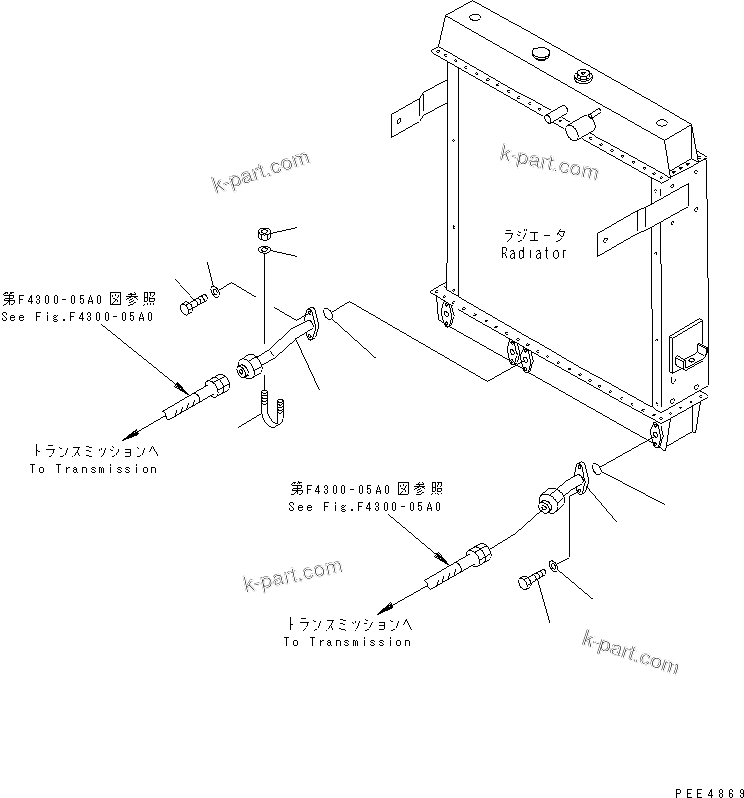 Komatsu parts book diagram for WF450-3 S/N 54001-UP: RADIATOR (TRANSMISSION OIL COOLER LINE)(#54101-)