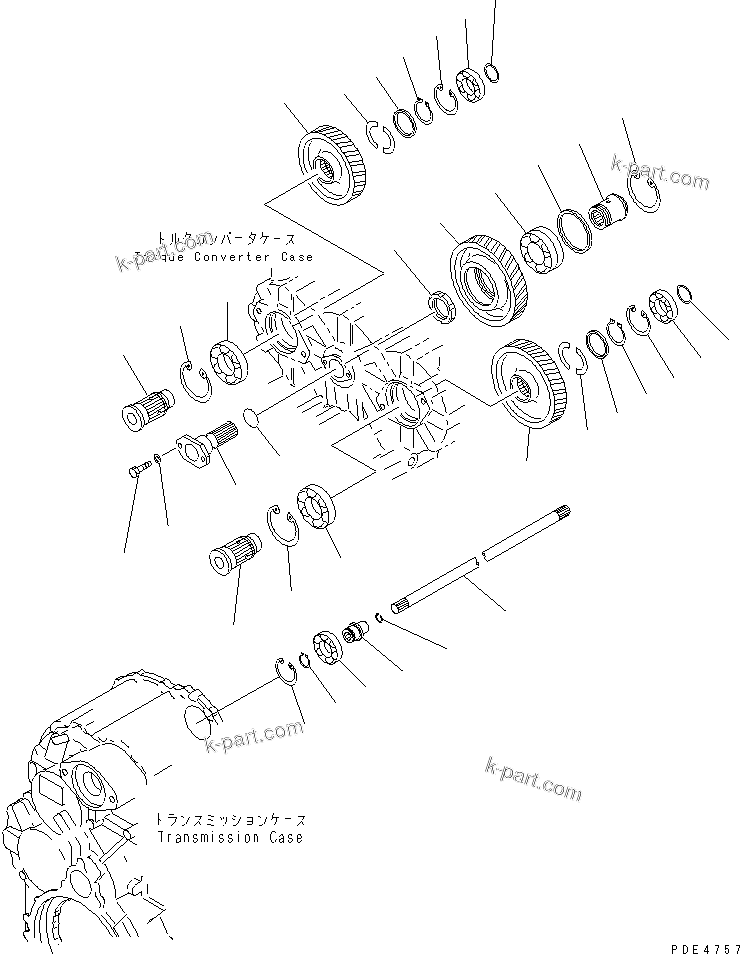 Komatsu parts book diagram for WF450-3 S/N 54001-UP: TRANSMISSION (P.T.O.)