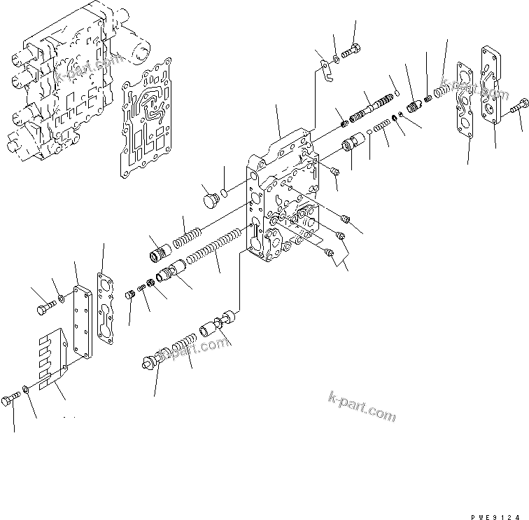 Komatsu parts book diagram for WF450-3 S/N 54001-UP: TRANSMISSION CONTROL VALVE (UPPER VALVE)