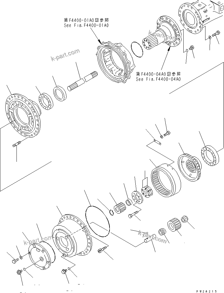 Komatsu parts book diagram for WF450-3 S/N 54001-UP: FRONT AXLE (FRONT FINAL DRIVE)