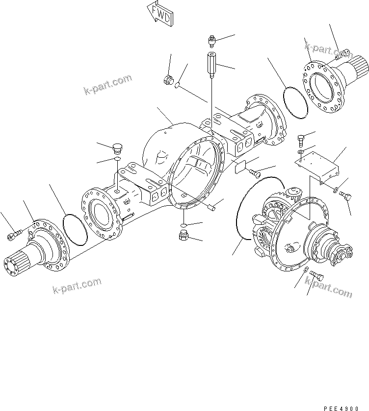 Komatsu parts book diagram for WF450-3 S/N 54001-UP: FRONT AXLE (FRONT AXLE HOUSING)
