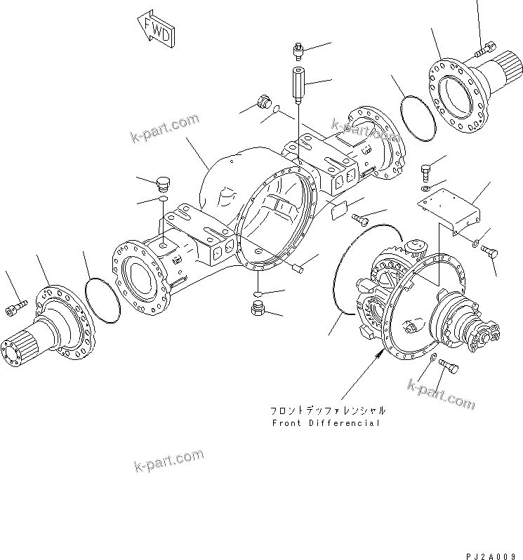 Komatsu parts book diagram for WF450-3 S/N 54001-UP: FRONT AXLE (FRONT AXLE HOUSING) (LIMITED SLIP DIFF.) (KOHAG)(#54101-)