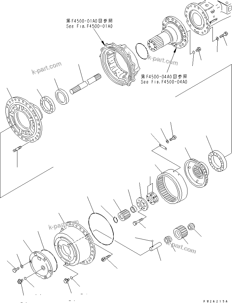 Komatsu parts book diagram for WF450-3 S/N 54001-UP: REAR AXLE (REAR FINAL DRIVE)
