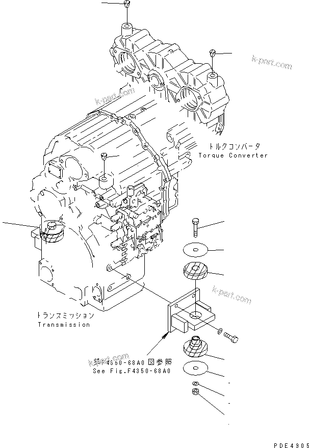Komatsu parts book diagram for WF450-3 S/N 54001-UP: TORQUE CONVERTER AND TRANSMISSION MOUNTING