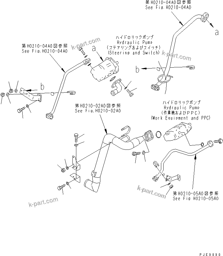 Komatsu parts book diagram for WF450-3 S/N 54001-UP: HYDRAULIC PUMP (HYDRAULIC PUMP LINE MOUNTING)