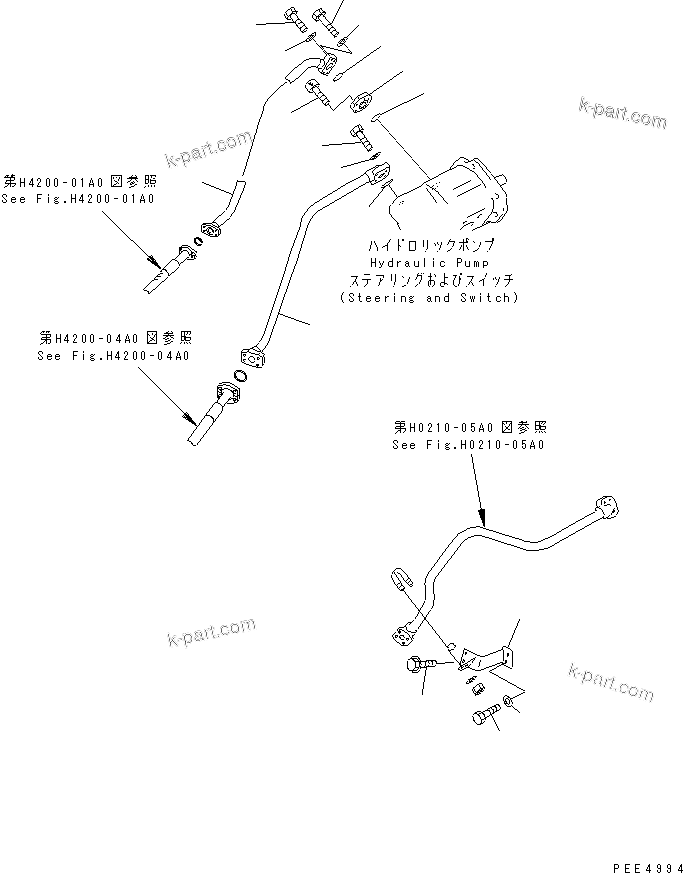 Komatsu parts book diagram for WF450-3 S/N 54001-UP: HYDRAULIC PUMP (STEERING PUMP AND SWITCH PUMP LINE)