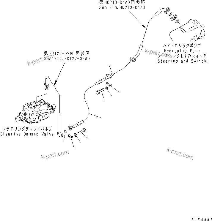 Komatsu parts book diagram for WF450-3 S/N 54001-UP: HYDRAULIC PIPING (STEERING PUMP LINE HOSE)
