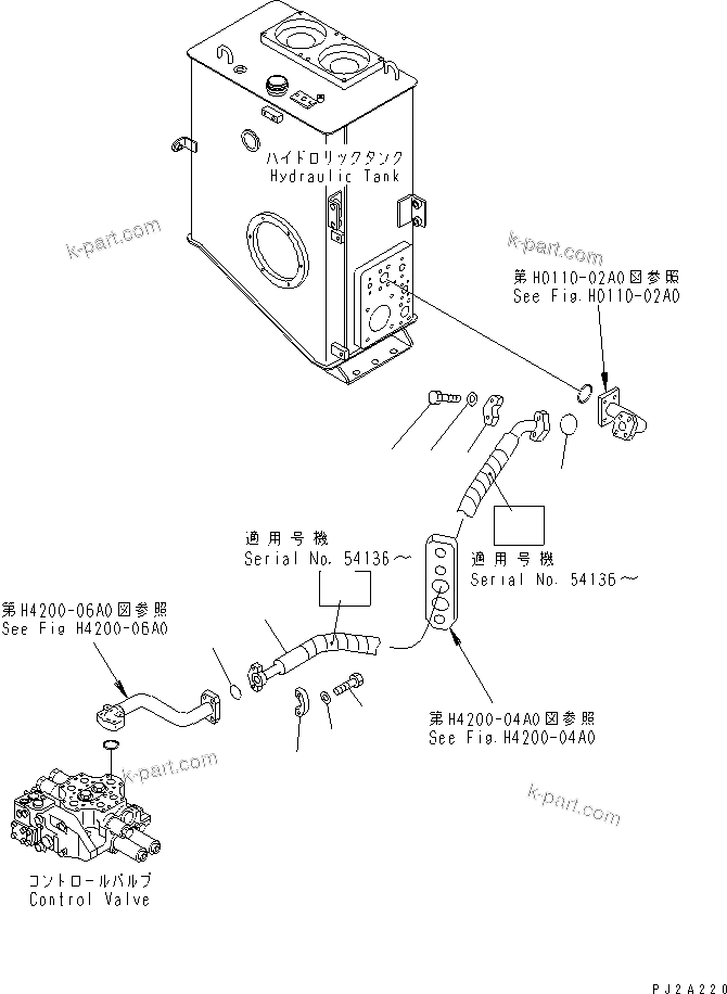 Komatsu parts book diagram for WF450-3 S/N 54001-UP: HYDRAULIC PIPING (DRAIN LINE HOSE)