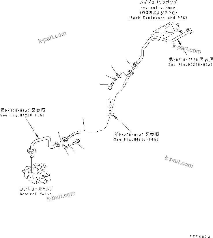 Komatsu parts book diagram for WF450-3 S/N 54001-UP: HYDRAULIC PIPING (DELIVERY LINE HOSE)