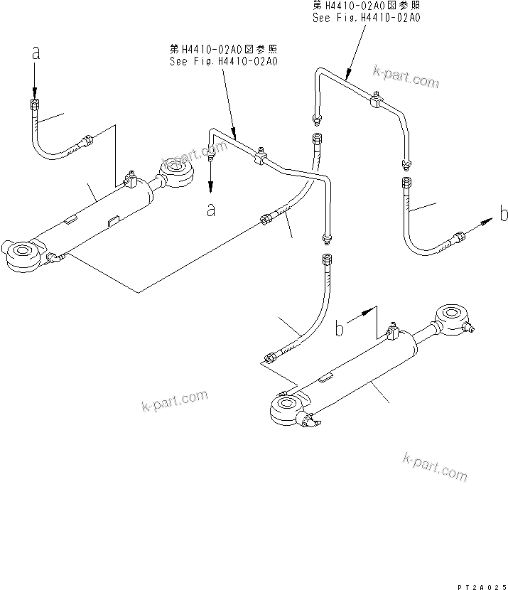 Komatsu parts book diagram for WF450-3 S/N 54001-UP: STEERING CYLINDER (HYDRAULIC STEERING CYLINDER LINE)(#54101-)