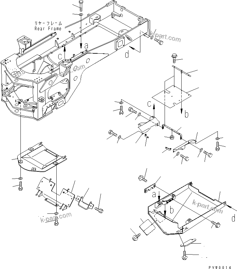 Komatsu parts book diagram for WF450-3 S/N 54001-UP: LOCK AND COVER (UNDER GUARD¤ REAR FRAME)