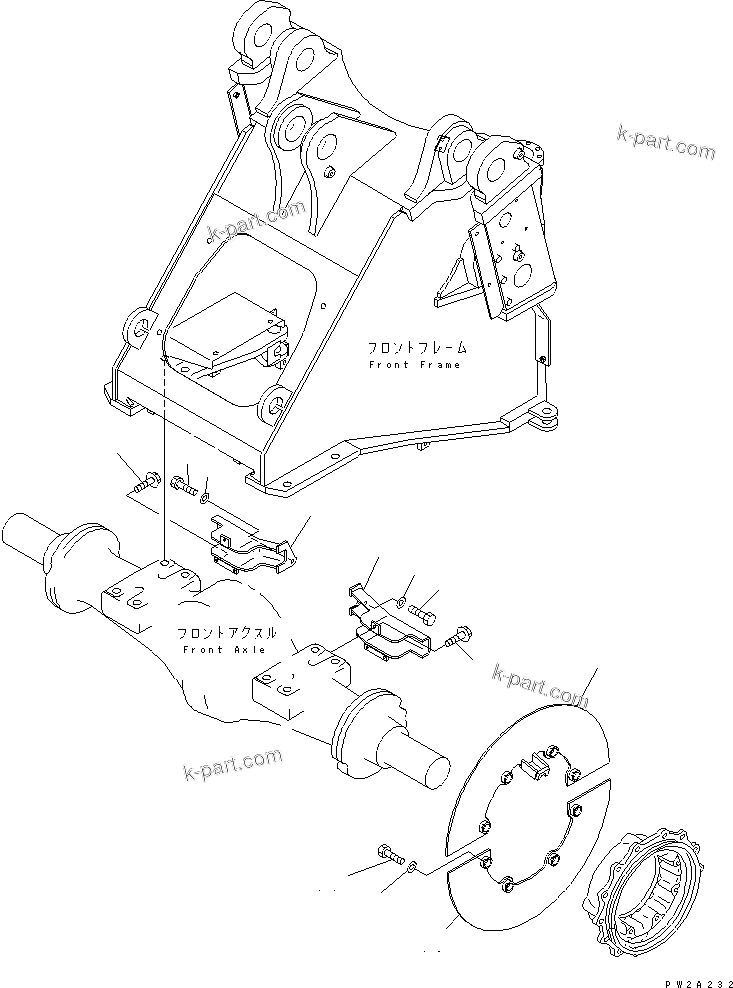 Komatsu parts book diagram for WF450-3 S/N 54001-UP: LOCK AND COVER (FRONT BRAKE COVER)