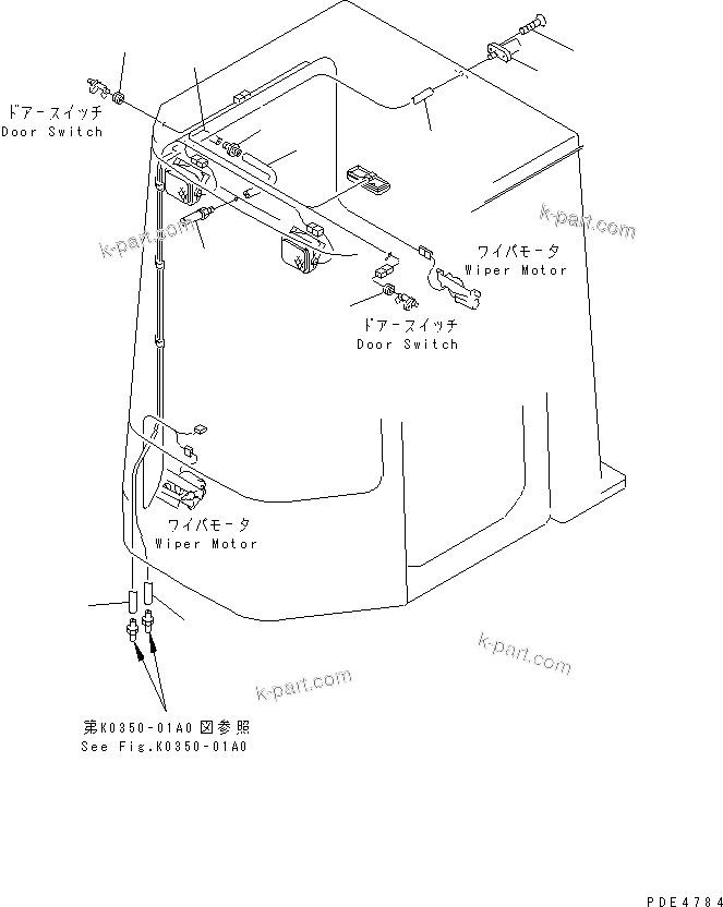 Komatsu parts book diagram for WF450-3 S/N 54001-UP: ROPS CAB (WINDOW WASHER)