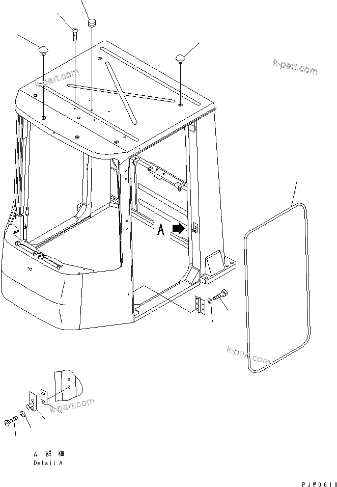 Komatsu parts book diagram for WF450-3 S/N 54001-UP: ROPS CAB (CAP AND DOOR LOCK)